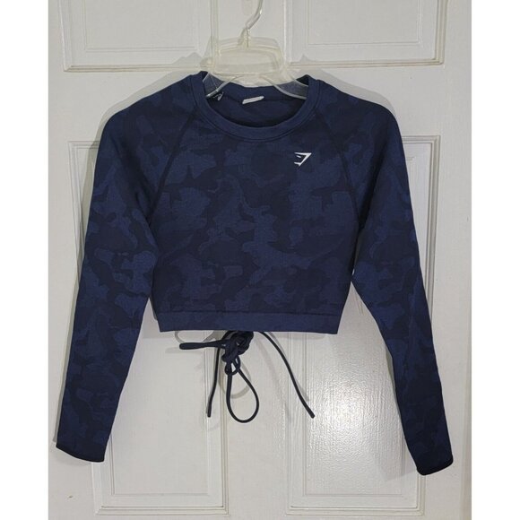Gymshark Women's Blue Adapt Camouflage Seamless‎ Long Sleeve Crop Top Size S - Picture 4 of 13